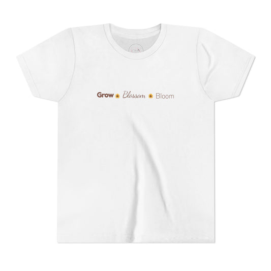 Youth Tee — "Grow • Blossom • Bloom" Sunflower "I Am Loved" Floral Shirt