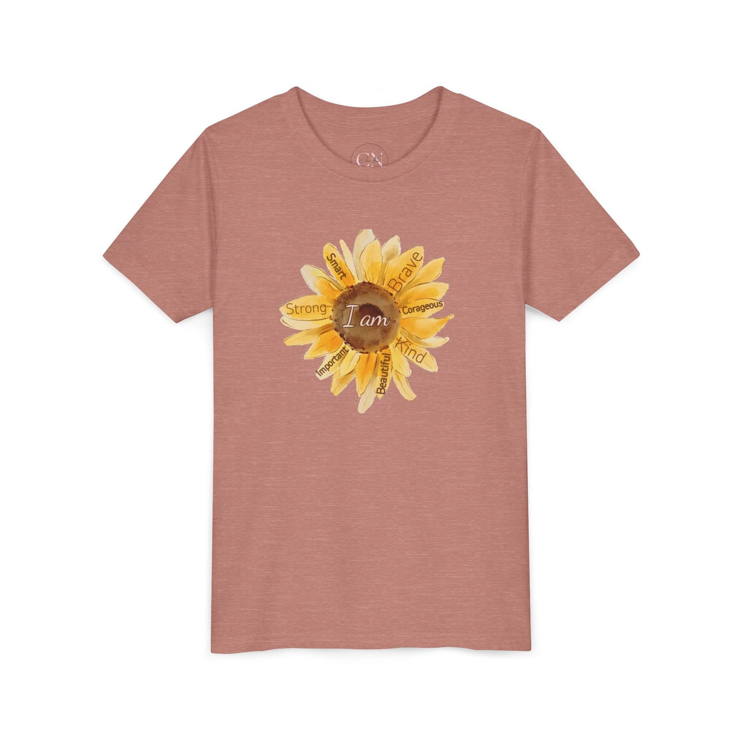 Youth Tee — Sunflower "I Am" Positive Affirmation Graphic