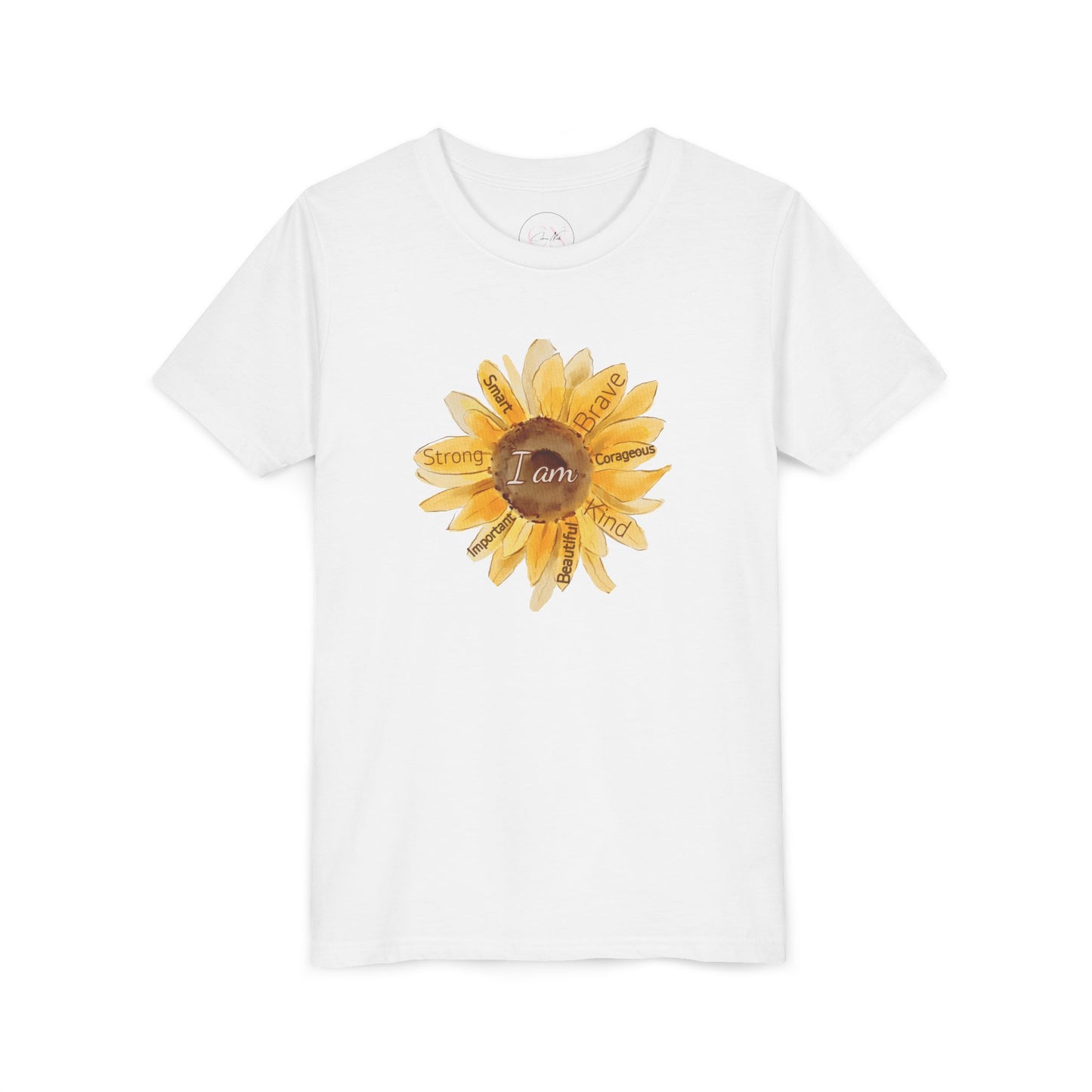 Youth Tee — Sunflower "I Am" Positive Affirmation Graphic