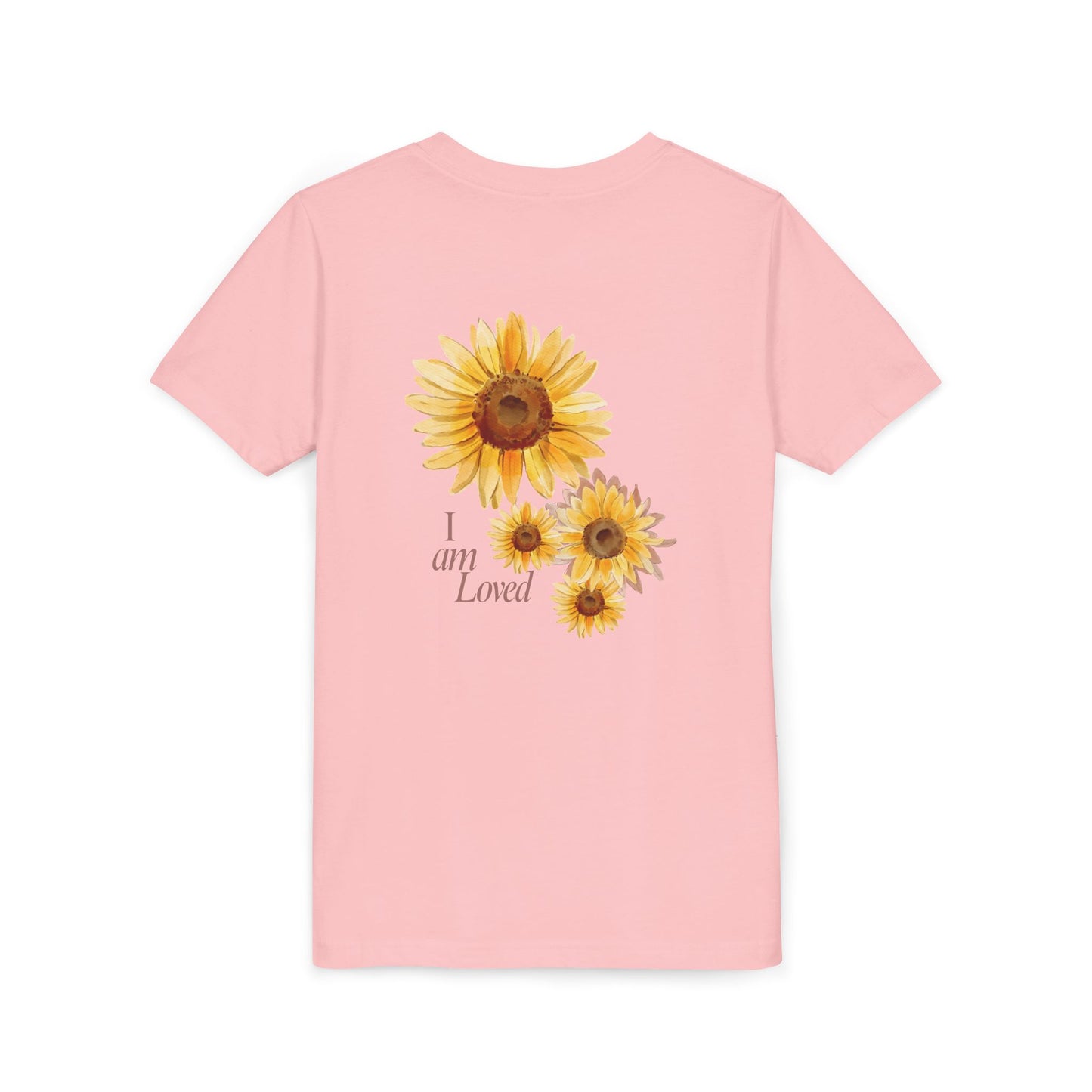 Youth Tee — "Grow • Blossom • Bloom" Sunflower "I Am Loved" Floral Shirt