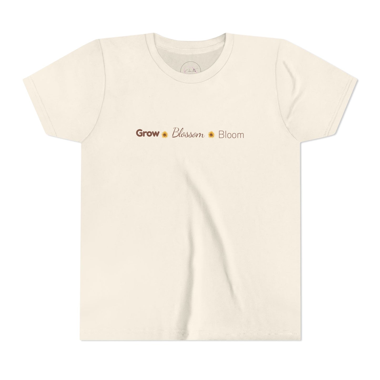 Youth Tee — "Grow • Blossom • Bloom" Sunflower "I Am Loved" Floral Shirt