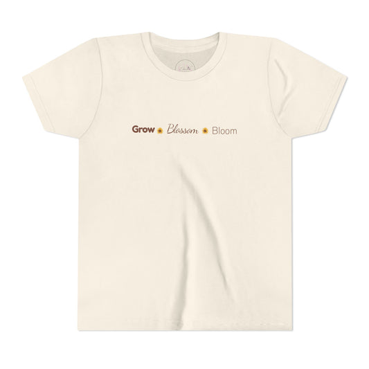 Youth Tee — "Grow • Blossom • Bloom" Sunflower "I Am Loved" Floral Shirt