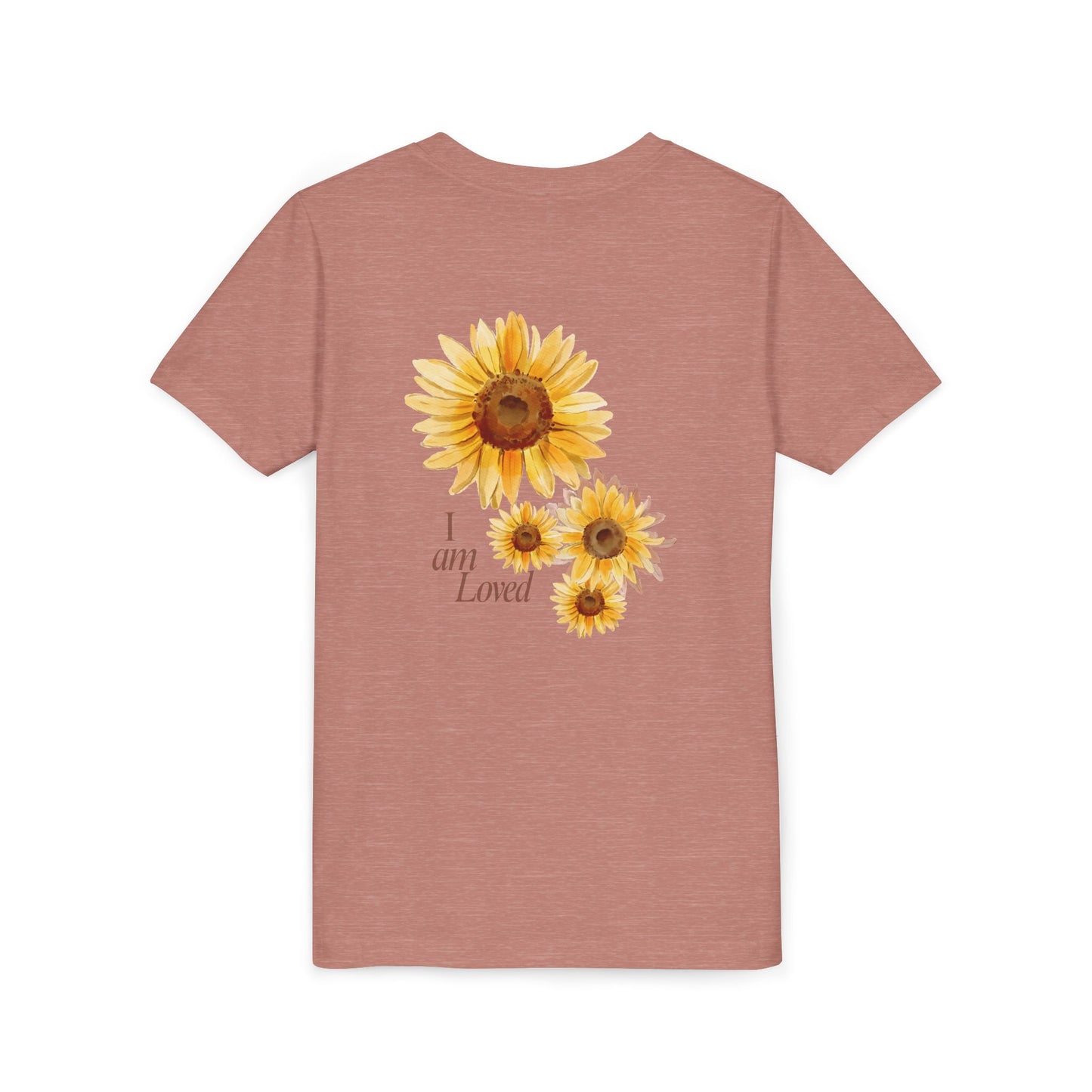 Youth Tee — "Grow • Blossom • Bloom" Sunflower "I Am Loved" Floral Shirt