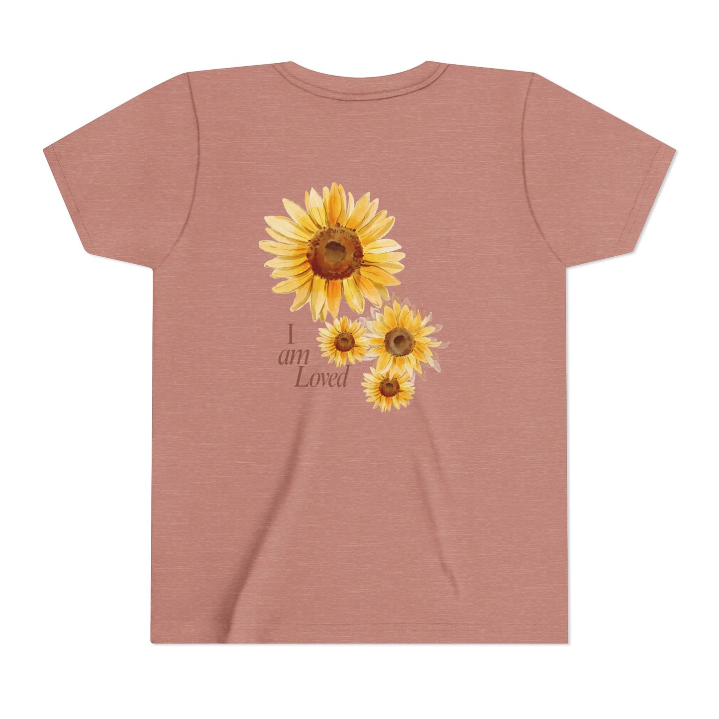 Youth Tee — "Grow • Blossom • Bloom" Sunflower "I Am Loved" Floral Shirt