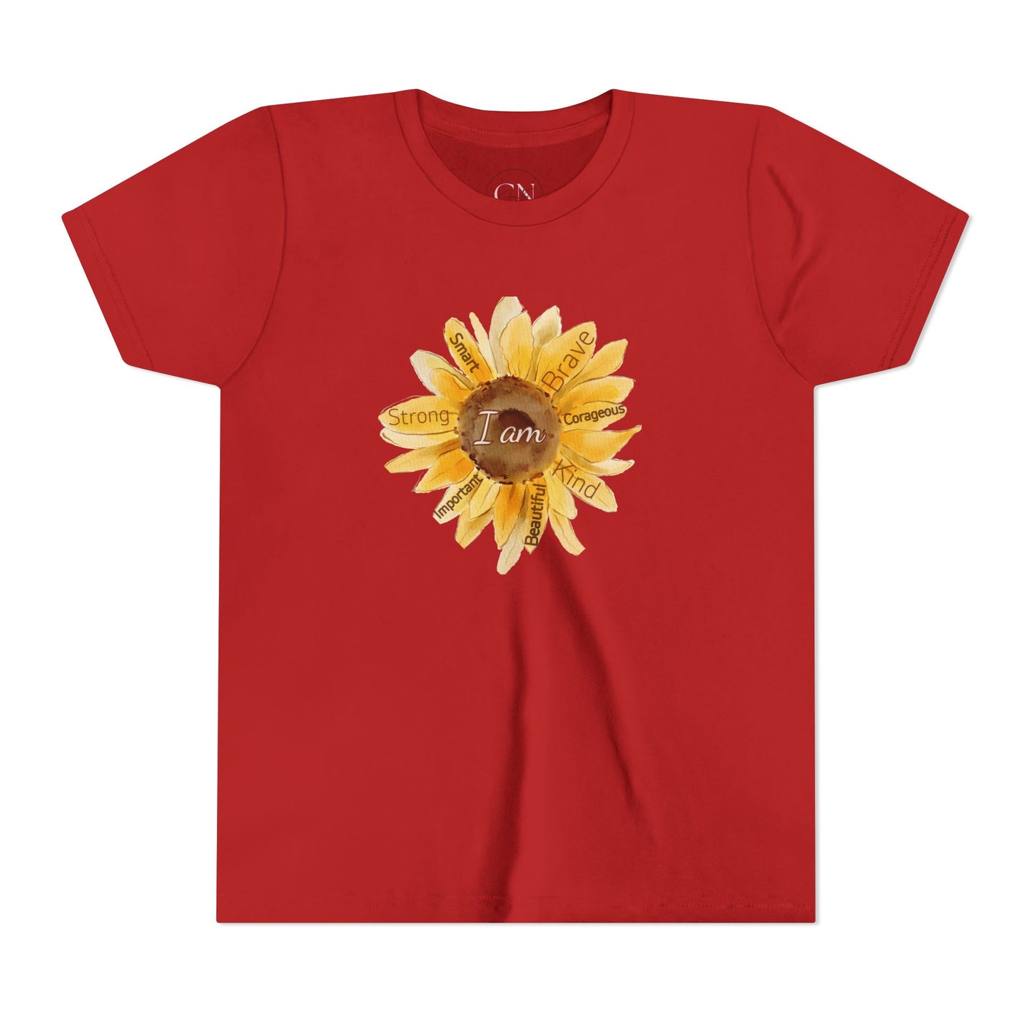 Youth Tee — Sunflower "I Am" Positive Affirmation Graphic