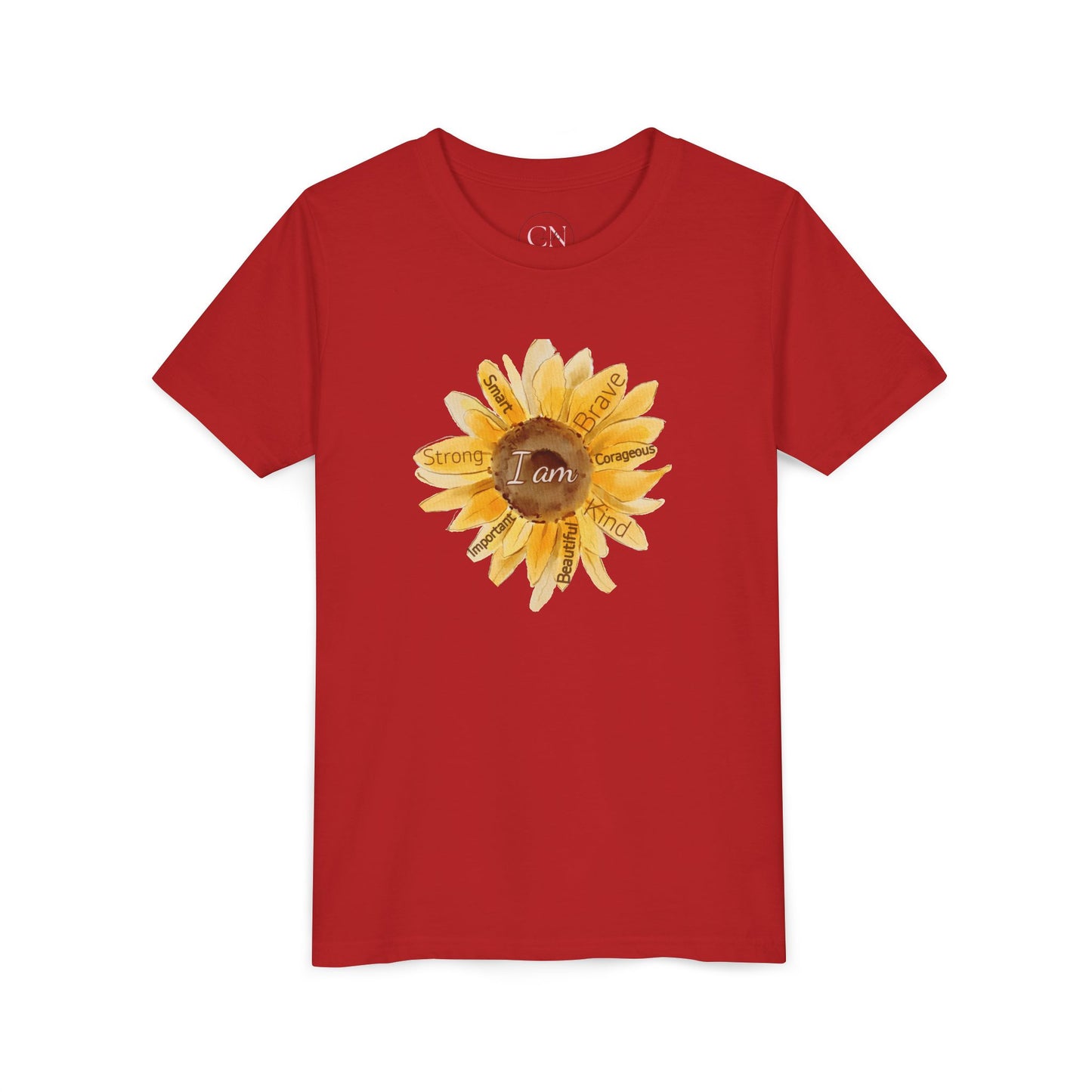 Youth Tee — Sunflower "I Am" Positive Affirmation Graphic