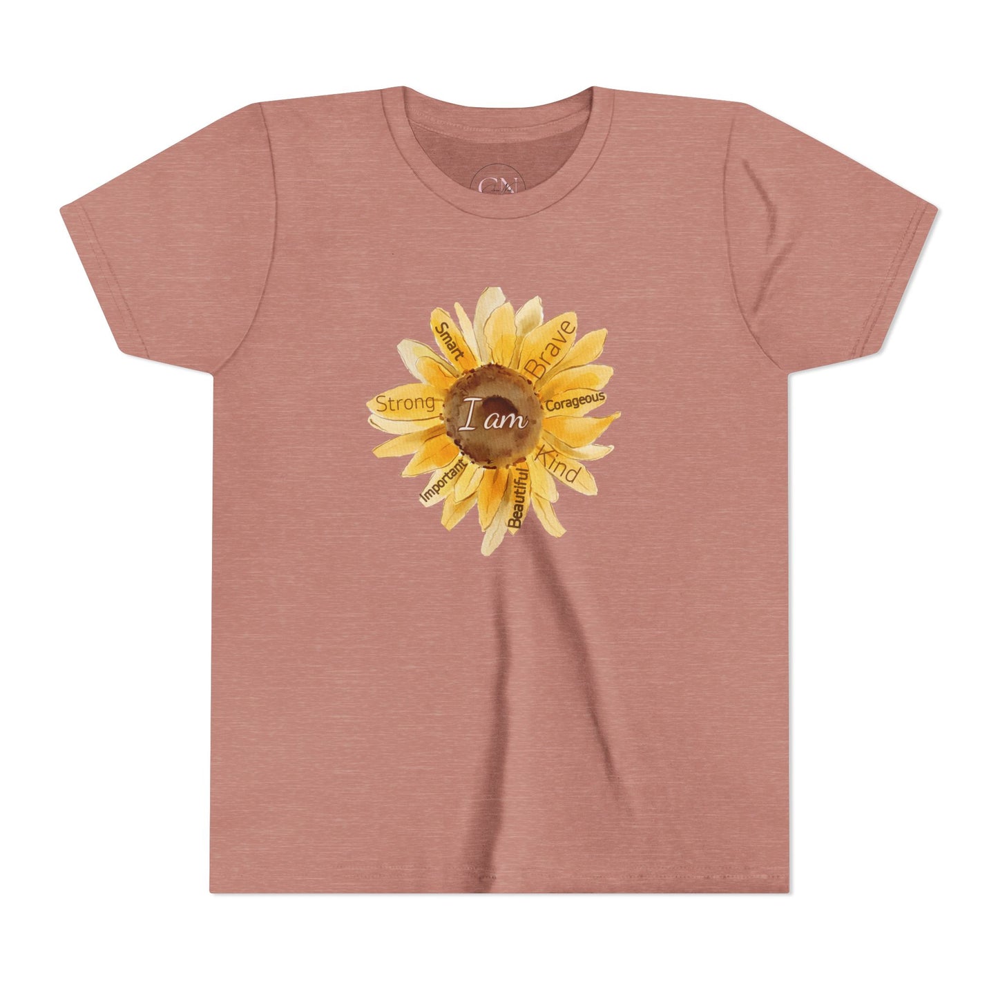 Youth Tee — Sunflower "I Am" Positive Affirmation Graphic