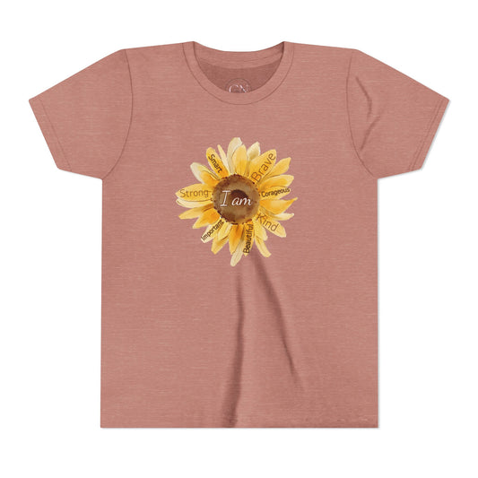 Youth Tee — Sunflower "I Am" Positive Affirmation Graphic